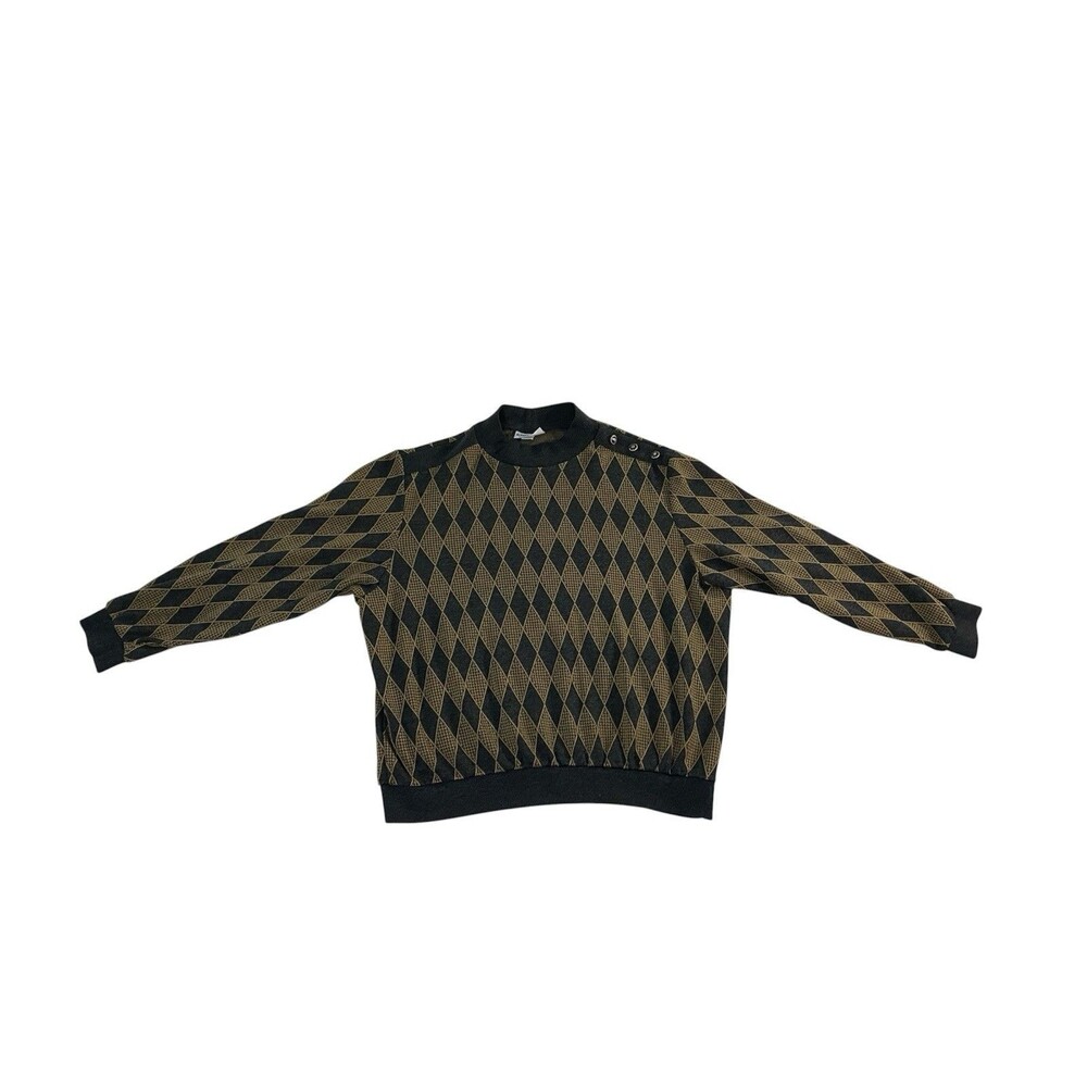 VTG 90s Alfred Dunner XL Knit Sweater Black Tan Argyle Diamond Pattern USA Made - Picture 2 of 12